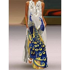 Women's Maxi long Dress Midi Dress Casual Dress T Shirt Dress Tee Dress Print Dress Streetwear Casual Outdoor Vacation Going out Regular Fit Floral Peacock Fis