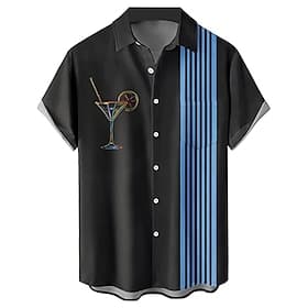 Voor heren Geschilderd Overhemd Overhemd met knopen Bowling-shirts Vintage bowlingshirt Korte mouw Overhemd Strijkijzer Buiten Casual Zwart Rood blauw Grote ma