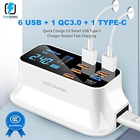 Display digitale a ricarica rapida per telefono cellulare 8usb qc3.0 ricarica rapida caricatore multi-porta multifunzione pd a ricarica rapida con display