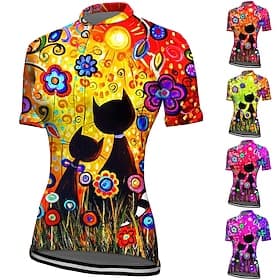 Femmes Maillot de cyclisme Graphique Motif Floral Manche Courte Cyclisme Maillot Top avec 3 poches arrière VTT Vélo tout terrain Cyclisme sur route Séchage Rap