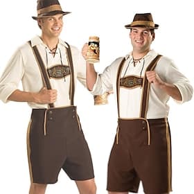 Oktoberfest Costume de cosplay Lederhosen Chemise Tenues Bavarois Munich Prairies Homme Festival Tissu de style traditionnel Chemisier Shorts Chapeau