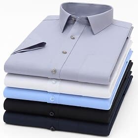 Men's Dress Shirt Solid / Plain Color Wedding Office Career Light Blue Black White Dark Navy Short Sleeve Shirt Collar Spring Summer Clothing Apparel