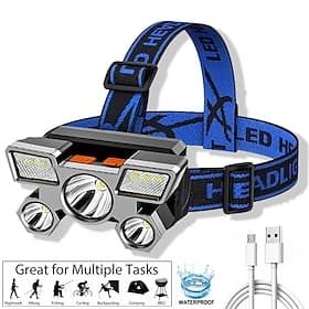 USB Rechargeable LED Head Lamp, Portable 5 LEDs Headlight Torch Work Light for Travel, Camping, Fishing, Hunting Outdoor Camping Adventure