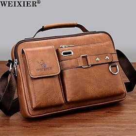 Bolso bandolera de piel sintética marrón para hombre con múltiples bolsillos y correa ajustable: bolso bandolera elegante y funcional para viajes y uso diario