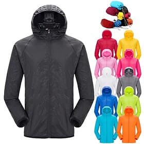Herren Damen Regenjacke Windbreaker UPF 50 UV Sonnenschutz Reißverschluss Kapuzenpullover Langarm Angeln Laufen Wanderjacke Sommer Outdoor Packbar Schnelltrock