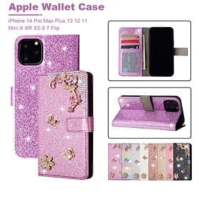 Handy Hülle Handyhüllen Für iPhone 17 Pro Max 17 Air 16 15 14 Pro Max Plus 16e 13 12 11 Pro Max Mini Brieftaschenhülle Flip-Cover Mit Ständer Vollschutz Bling