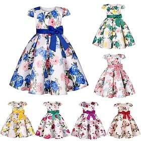 Bambini Ragazze Abito Abito a fiori Fiore Manica Corta Anniversario Feste Nodo da legare Fiocco Adorabile Principessa Dolce Poliestere Lunghezza al ginocchio A