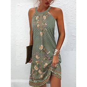 Damen Mini-Kleid Petite Kleid Sommerkleid Neckholder-Kleid Aktive Mode Streetwear Outdoor Urlaub Alltag Reguläre Passform Floral Ärmellos Neckholder Hellgrün K