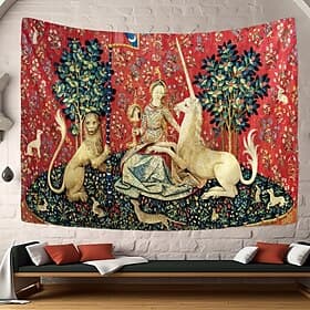 Dame et la licorne Tapisserie médiévale Tapisserie du Moyen Âge Art mural vintage grande tapisserie décoration murale photographie toile de fond couverture rid