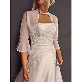 Shawls Women's Wrap Elegant Pure 3/4 Length Sleeve Chiffon Wedding Wraps With Pure Color For Party Spring Summer