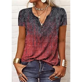 Women's T Shirt Henley Shirt Print Graphic Paisley Vintage Basic Short Sleeve V Neck Regular Tops Daily Weekend Blue Black Red