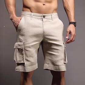 Homme Shorts cargo Shorts en Lin Shorts d'été Avec Poches Multi-poches Jambe Droite Uni Confort Doux Extérieur Quotidien Sortir Mode Occasionnel Blanche Kaki