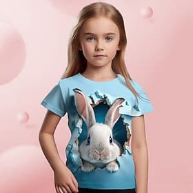 Pasqua Da ragazza 3D Pop art Cartoni animati Coniglietto maglietta T-shirt Manica corta Stampa 3D Estate Primavera Attivo Di tendenza stile sveglio Bambino 3-1