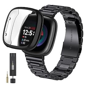 Smartwatch-Band Kompatibel mit Fitbit Versa 4 Sense 2 Versa 3 Sense Versa 2 Edelstahl Smartwatch Gurt mit Fall mit Entfernungswerkzeug Metallverschluss Sportar