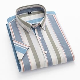 Men's Dress Shirt Striped Shirt Button Down Shirt Oxford Shirt Stripe Wedding Office Career Black Light Green Royal Blue Blue Short Sleeve Shirt Collar Summer