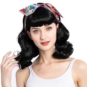 Hair 50s Wig Rockabilly Vintage Wig Wavy Black Wig Wig For Woman For Cosplay Daily Use Halloween Wigs