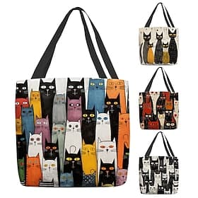 farbenfrohe Tragetaschen mit großem Fassungsvermögen und abstrakten Katzenkunst-Designs für den täglichen Gebrauch