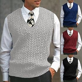 Per uomo Felpa Gilet maglione Maglione Cavi Maglia Lavorato a maglia Tinta unica A V Moda Stile vintage Formale Esterno Abbigliamento Inverno Autunno Nero Vino