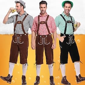 Oktoberfest Lederhosen Chemise Chapeau alpin Bavarois Bavarois Allemand Munich Prairies Homme Tissu de style traditionnel Chemisier Shorts Chapeau