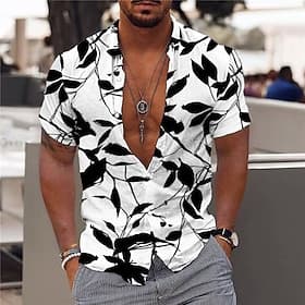 Herren Blätter Tropische Pflanzen Hemd Hawaiihemd Sommerhemd Aloha-Shirt Kurzarm Hemd Umlegekragen Modisch Designer Brautkleider schlicht Outdoor Strasse Casua