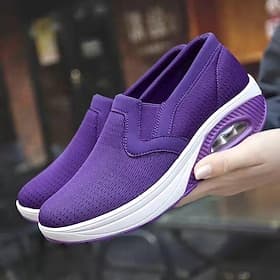 Zapatos deportivos sin cordones de color morado para caminar para mujer con suela con colchón de aire para mayor comodidad y soporte.
