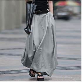 Women's Basic Summer Maxi Skirts Solid Colored Pocket Street Casual Daily Black Red Dark Gray Spring Summer