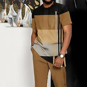 Homme Graphique Bloc de Couleur 2 pièces Ensembles de tees T-shirt Manche Courte Pantalon long Col ras du cou Designer Occasionnel Confortable Extérieur Vacanc