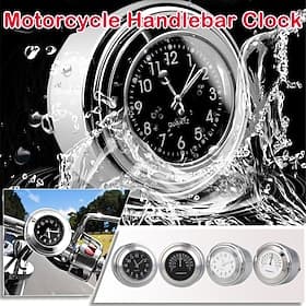 Motorrad-Lenkeruhr und Thermometer, universelle wasserdichte Quarz-Analoguhr für 7/8- und 1-Lenker, Leuchtzifferblatt für Cruiser und Chopper, Chrom-Aluminium-