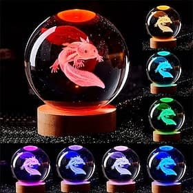 3D Axolotl Laser Engraved Crystal Ball Lamp Multi-coloured Night Light Send To Girlfriend Classmate Wife Children Creative Birthday Gift Glass Ball Living Room