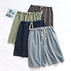 Men's Sleepwear Pajama Shorts Plaid Stylish Casual Comfort Home Daily Bed Cotton Blend Comfort Summer Spring Blue Brown