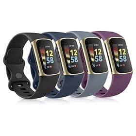 Paquet de 4 3 paquet 2 Trousses Bracelet de montre connectée Compatible avec Fitbit Charge 5 Silicone Montre intelligente Sangle Ajustable Bracelet Sport Rempl