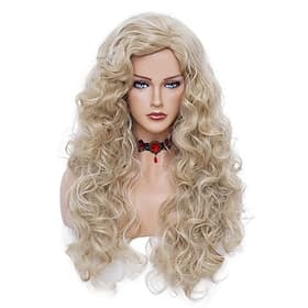 Perruques longues ondulées 28 pouces naturel beige mixte blonde synthétique crépus bouclés perruque de cheveux pour les femmes halloween cosplay perruques de f