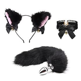 Simulated Animal Ear Plush Headdress Cat'S Ears (Steamed Cat-Ear Shaped Bread) Cat Tail Cosplay Suit Hair Hoop Net Red Accessories