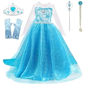 Book Week 2026 Kids Girls' Elsa Frozen Costume Dress Sequin Floral Performance Party Blue Maxi Long Sleeve Princess Sweet Dresses Fall Winter Regular Fit 4-12