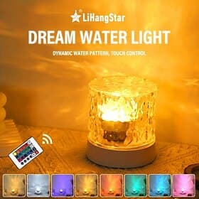 LED Water Ripple Ambient Night Light USB Rechargeable Rotating Projection RGB Crystal Table Lamp With Remote Control Dimmable Color Change For The Bedroom Beds