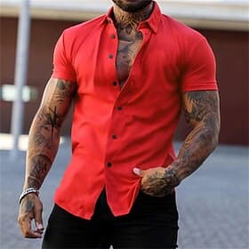 Men's Shirt Summer Shirt Casual Shirt Button Up Shirt Black Yellow Pink Red Dark Navy Short Sleeve Letter Turndown Street Casual Button-Down Clothing Apparel F