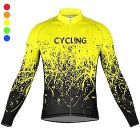 Herren Radtrikot Grafik Buchstaben Zahlen Langarm Fahhrad Oberteil mit 3 Gesäßtaschen Mountainbike MTB Straßenradsport Schnelltrocknend Reflektierende Streife