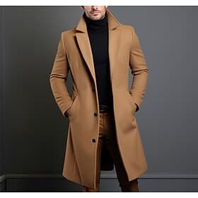 Men's Winter Coat Overcoat Long Trench Coat Outdoor Daily Wear Fall Winter Outerwear Clothing Apparel Fashion Streetwear Plain Lapel Single Breasted