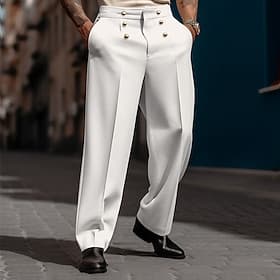 Men's Trousers Dress Pants Casual Pants Suit Pants Buttons Front Pocket Straight Leg Plain Comfort Wedding Business Daily Fashion Chic Modern Black White