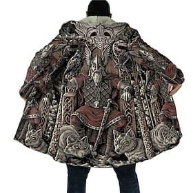Herren Totem Wintermantel Fleecejacke Mantel Bequem Warm Atmungsaktiv Vintage Abstrakt Sport Outdoor Alltagskleidung Ausgehen Reißverschluss Tasche Druck Herb