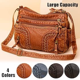 Women's Vintage Brown Faux Leather Shoulder Bag – Boho Crossbody Handbag with Multiple Pockets, Stylish Everyday Purse for Casual Travel