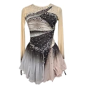 Vestito da pattinaggio artistico Per donna Da ragazza Pattinaggio sul ghiaccio Vestiti Grigio Collage Foro per pollice Retato Elastene Elasticizzato Addestrame