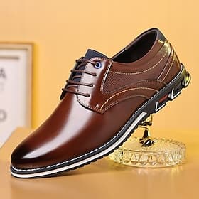 Men's Oxfords Derby Shoes Walking Casual Daily Office Career Leather Comfortable Lace-up Bark brown Black Spring Fall