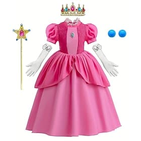 principessa pesca Vestito Guanti Corona Abito a Fantasia Costume Cosplay for Ragazze Bambini Giornata universale dell'infanzia Mascherata