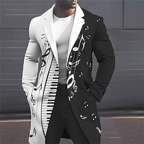Men's Musical Notes Winter Coat Overcoat Coat Warm Comfortable Breathable Fashion Streetwear Business Work Wear to work Going out Pocket Print Fall Winter Tur