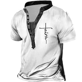 Herren T Shirt Henley Shirt Tee Vintage-Shirt Designer Basic Brautkleider schlicht Hemd Graphic Buchstabe Kreuz der Templer Kurzarm Hemd Weiß Blau Braun Outdoo