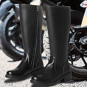 Schwarze Motorradstiefel aus Kunstleder für Herren mit seitlichem Reißverschluss, klassische kniehohe Reitstiefel für Biker und Freizeit
