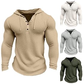 Homme Chemise gaufrée T-shirt Chemise à Manches Longues manche longue À capuche Printemps Automne Uni Mode Designer Basique Vacances Rue Sortir Blanche T-shir