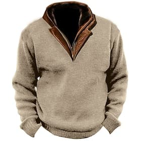Men's Sweatshirt Navy Blue Brown Army Green Gray Standing Collar Color Block Vintage Style Daily Wear Vacation Going out Corduroy Keep Warm Casual Fall Winter