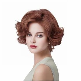 Perruques Courtes Ondulées Ginger Rugelyss avec Frange Perruque Auburn Bouclée Synthétique pour Femmes pour Cosplay ou Halloween